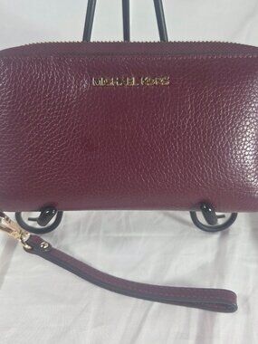 Michael Kors Adele Double Zip Pebbled Leather Wristlet Wallet - Burgundy